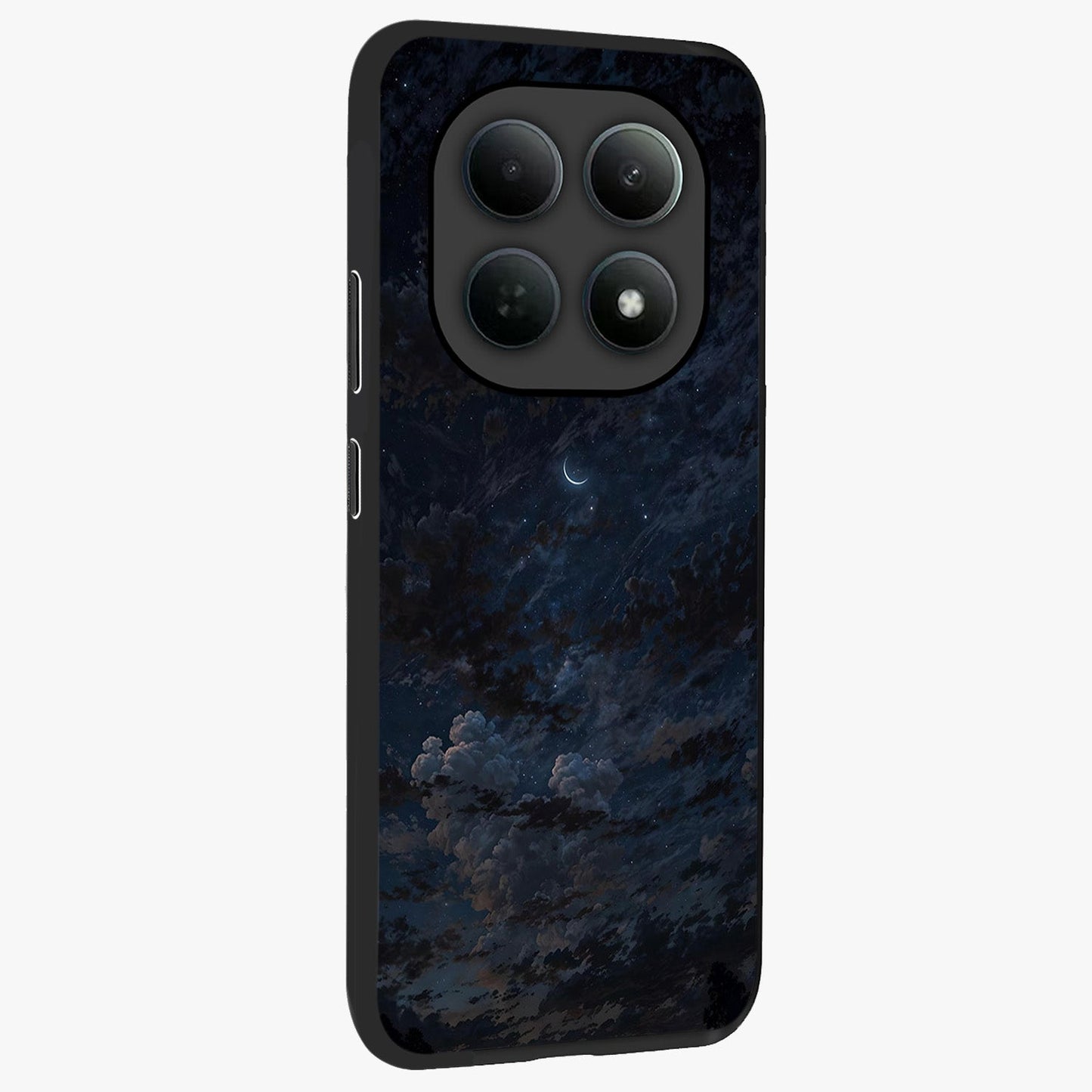 Lunar Veil Silence Glass Case upright view showcasing calm moon themed artwork with serene night atmosphere.