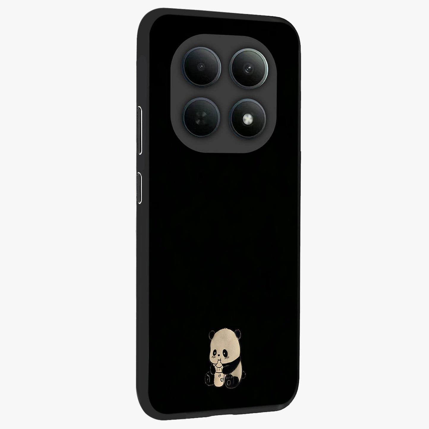 Midnight Panda Love Glass Case upright view showcasing charming panda artwork with playful romantic theme.