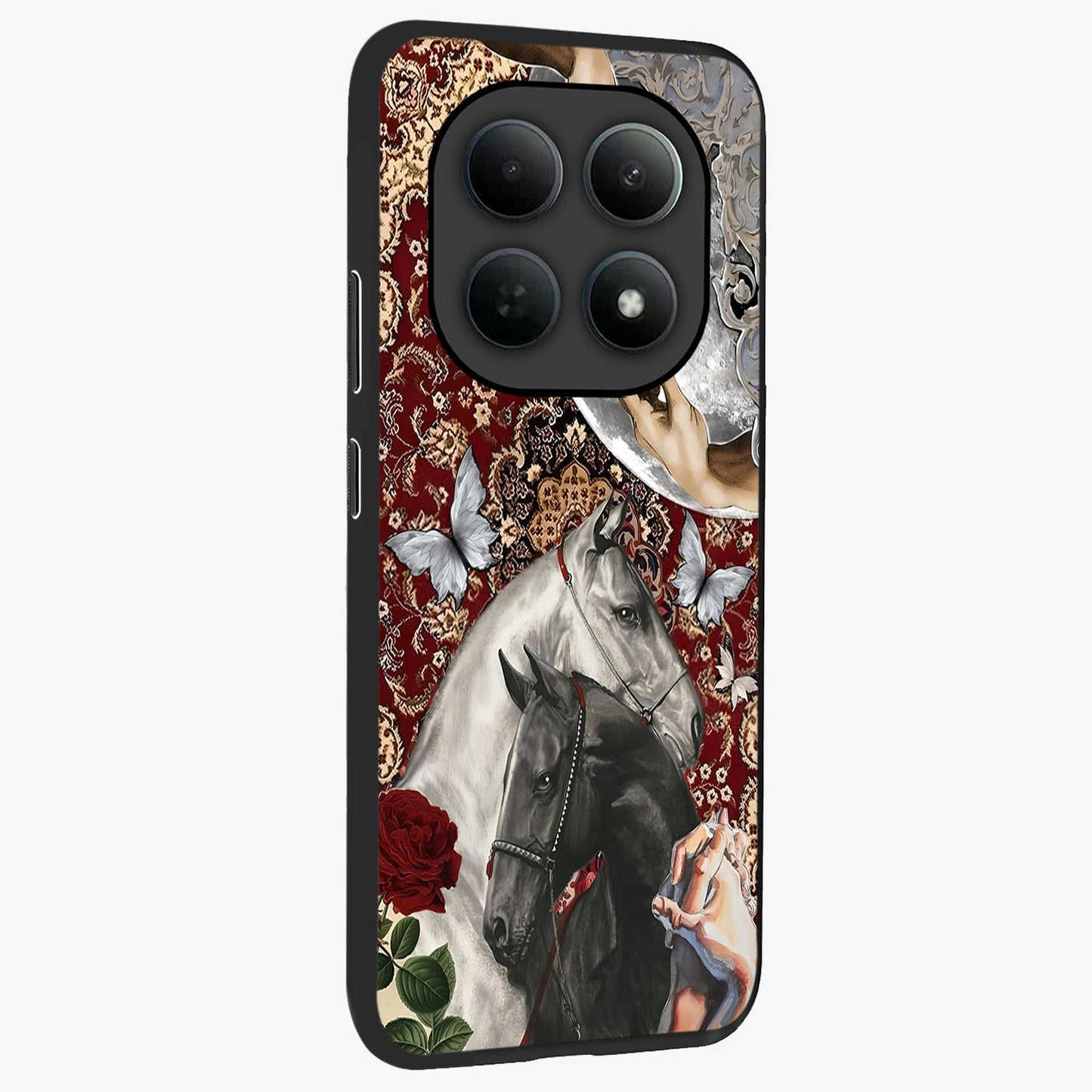 Moonlit Royal Stallion Glass Case upright view showcasing dramatic horse artwork with glowing moon themed design.