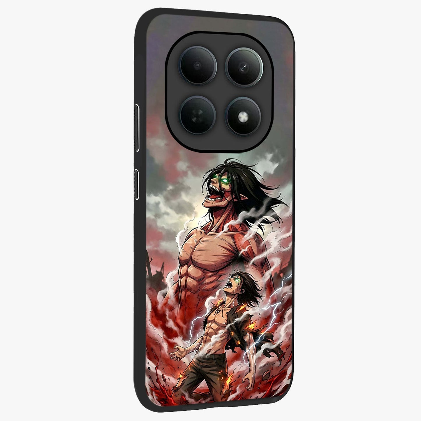 Titan Awakening Fury Glass Case upright view showcasing intense titan artwork with epic fantasy theme.