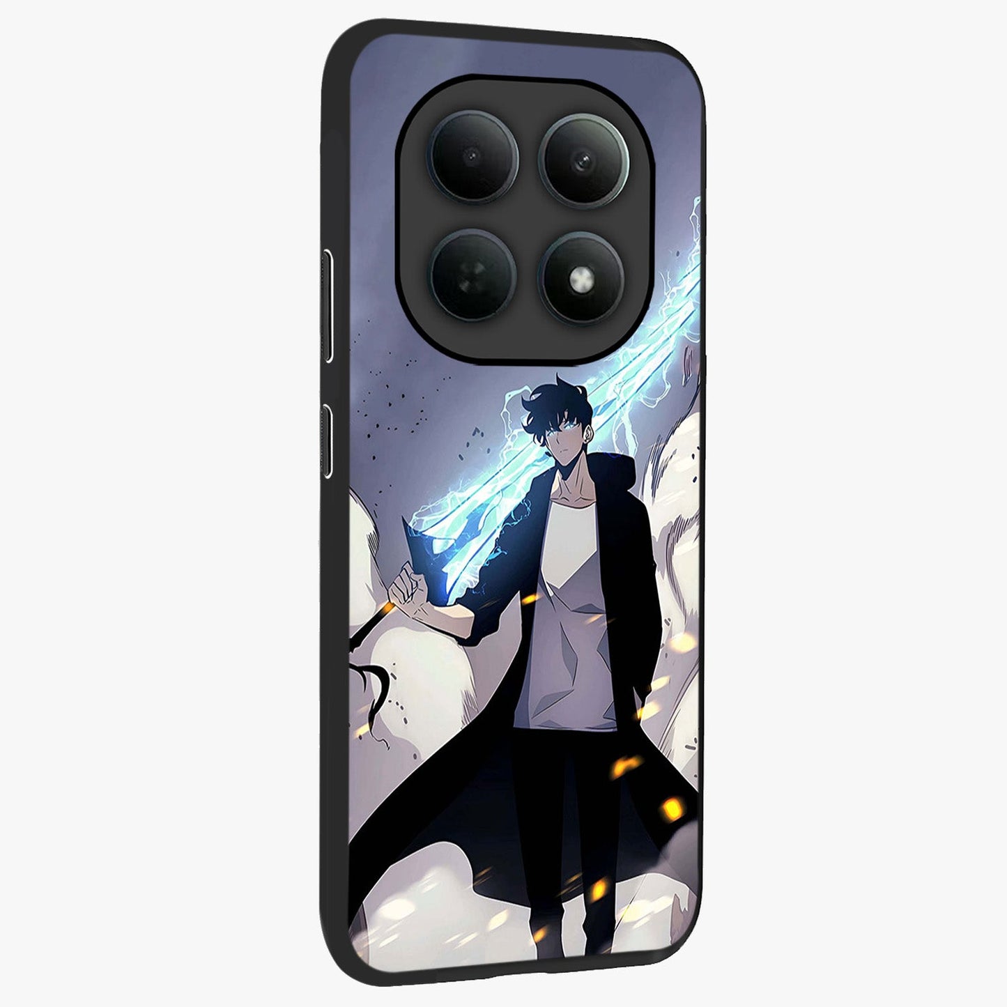Dark Lightning Anime Warrior Glass Case upright view showcasing dramatic warrior artwork with dark lightning aesthetic.