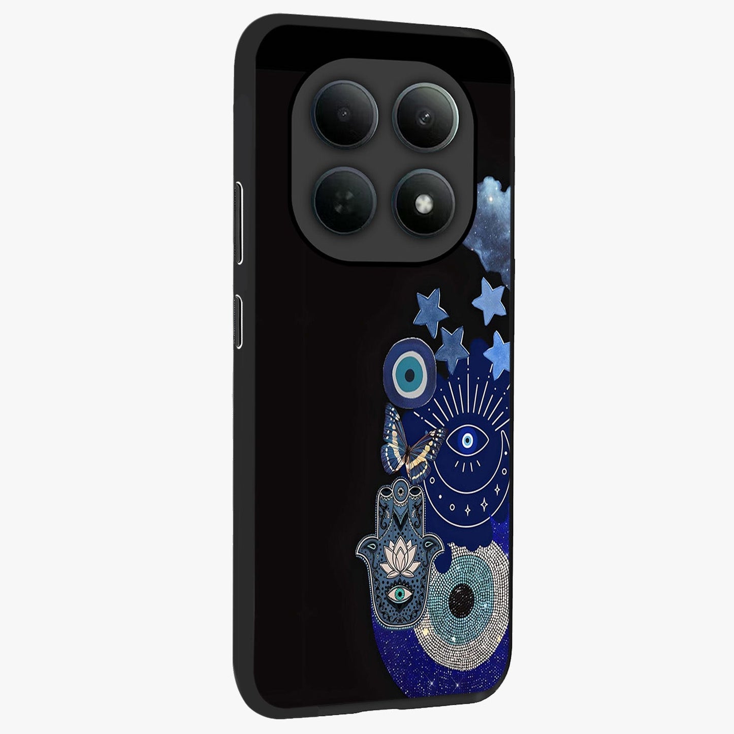 Galactic Charm Cluster Glass Case upright view showcasing glowing cosmic charm artwork with magical celestial style.
