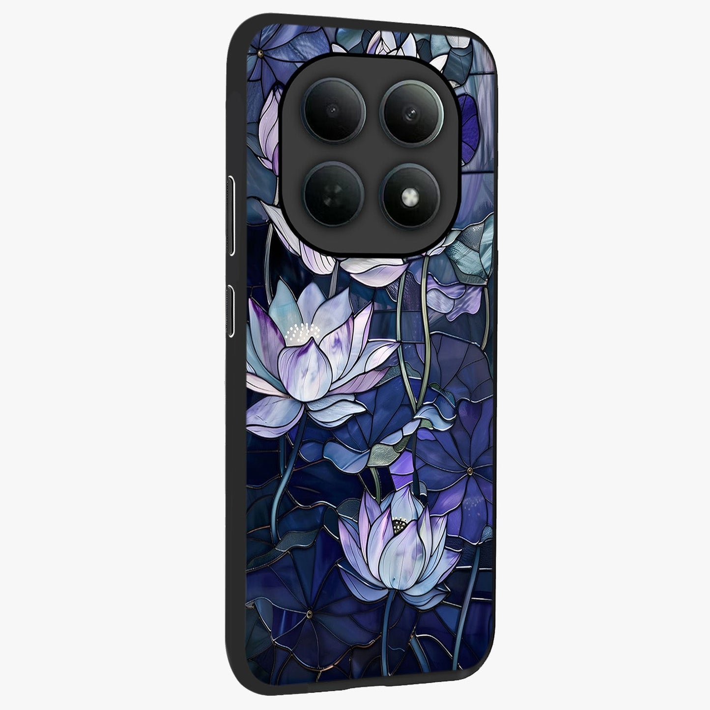 Gloss Petal Rush Glass Case upright view showcasing dynamic floral petal artwork with modern botanical theme.