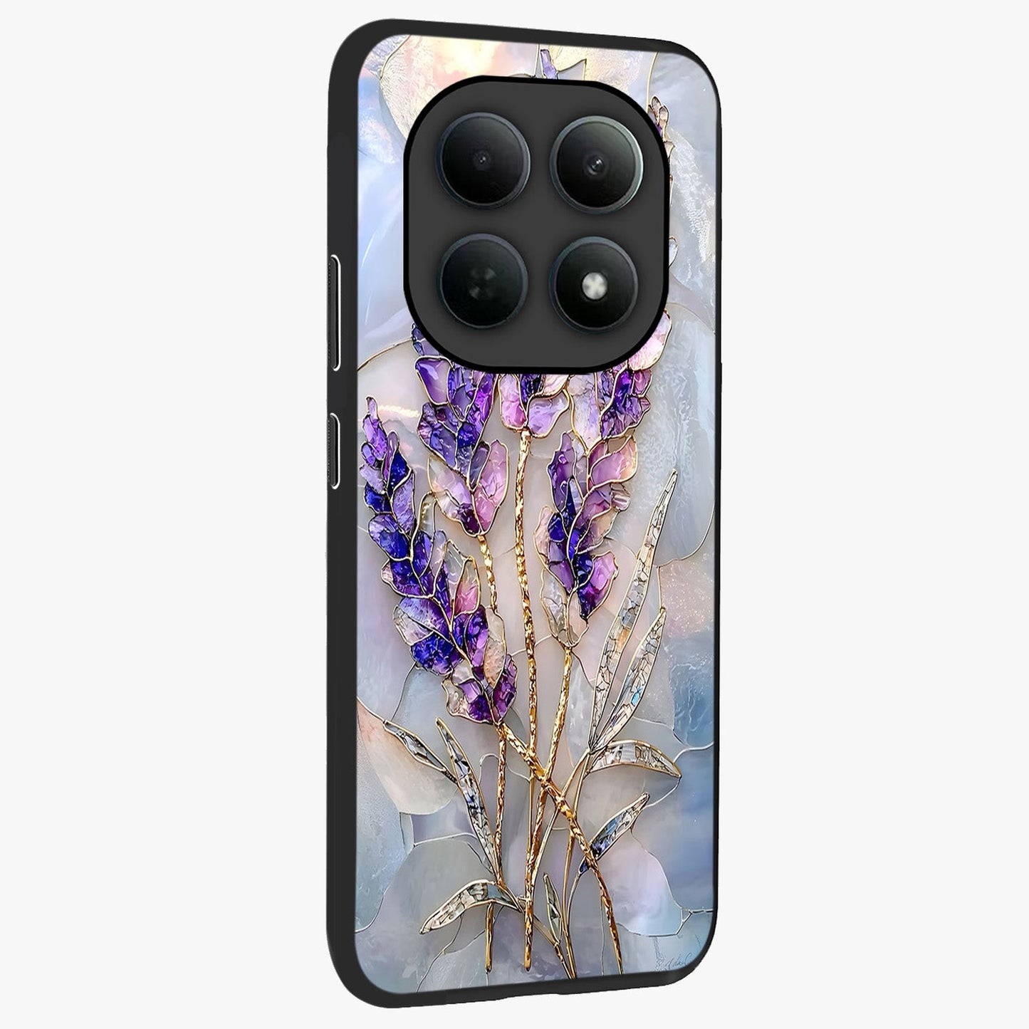 Lavender Dream Glow Glass Case upright view showcasing radiant lavender glow artwork with calming dreamy theme.
