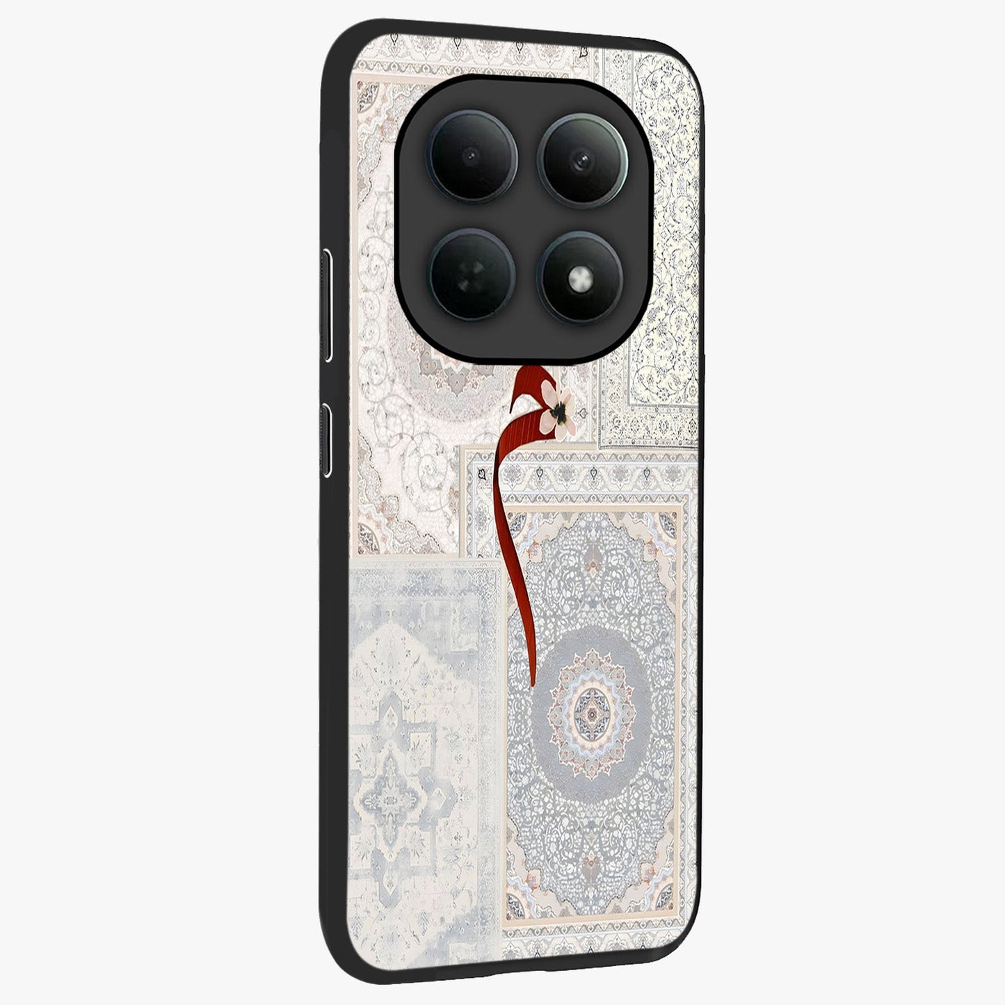 White Aesthetic Bow Glass Case upright view showcasing delicate ribbon bow artwork with cute minimalist theme.
