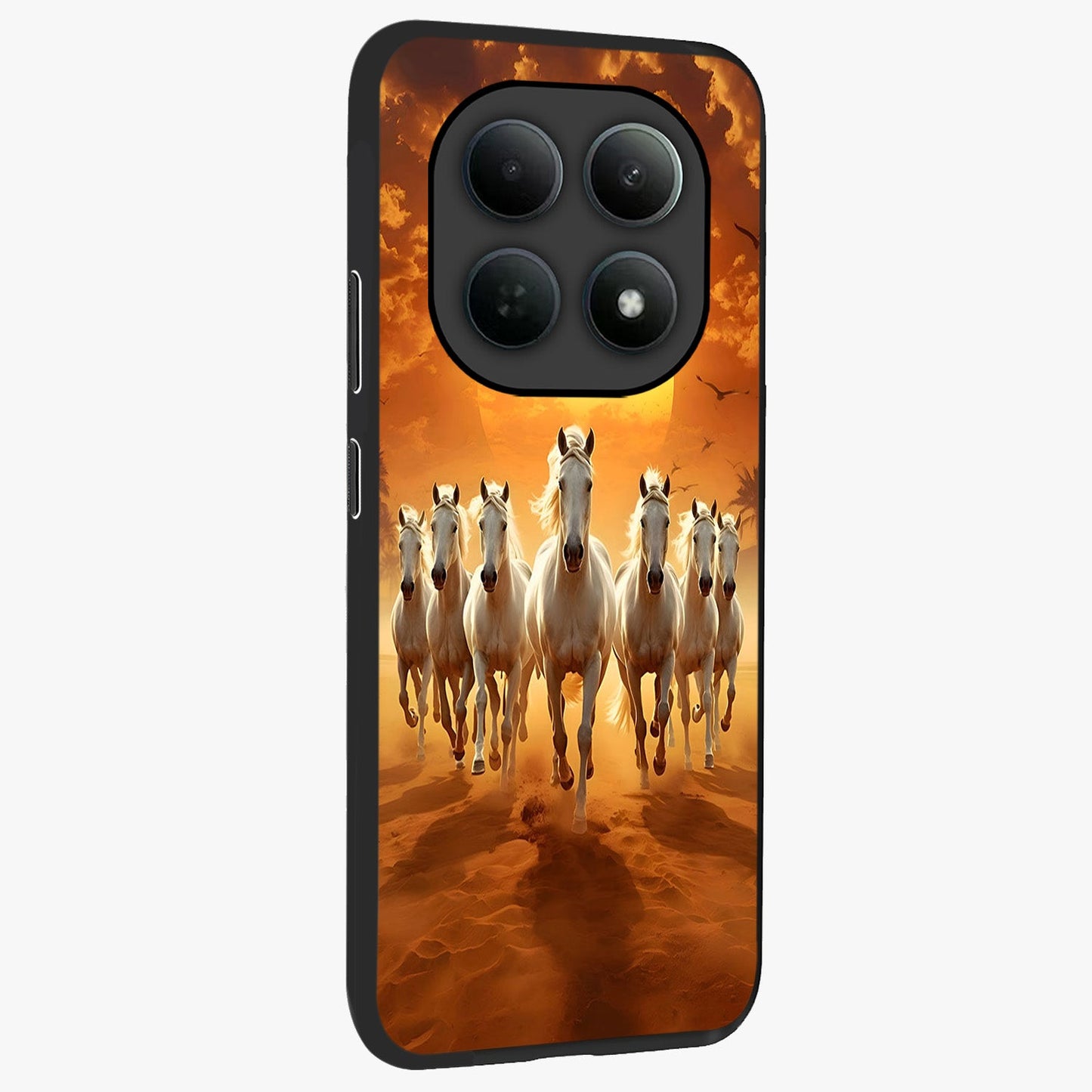 Wild Sunset Majesty Glass Case upright view showcasing dramatic sunset artwork with bold nature theme.