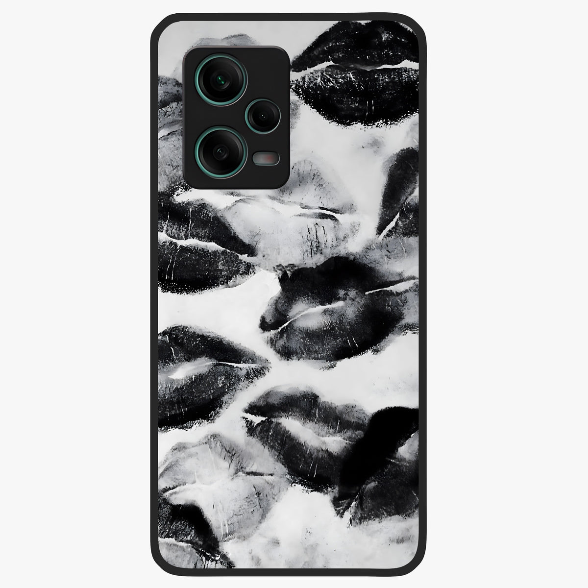 Midnight Kiss Marks Glass Case upright view showcasing stylish kiss mark artwork with trendy romantic theme.