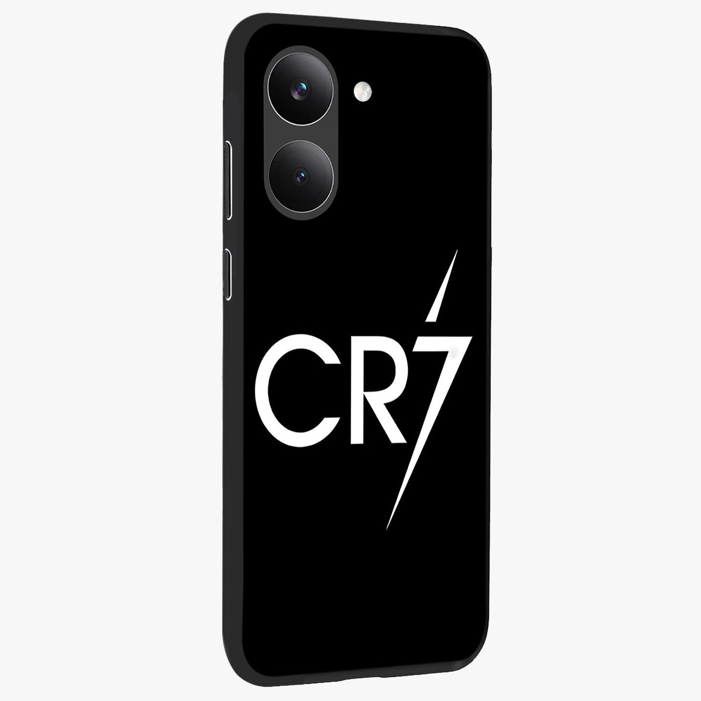 Cr7 Elite Strike Glass Case upright view showcasing energetic football inspired design with modern sports aesthetic.
