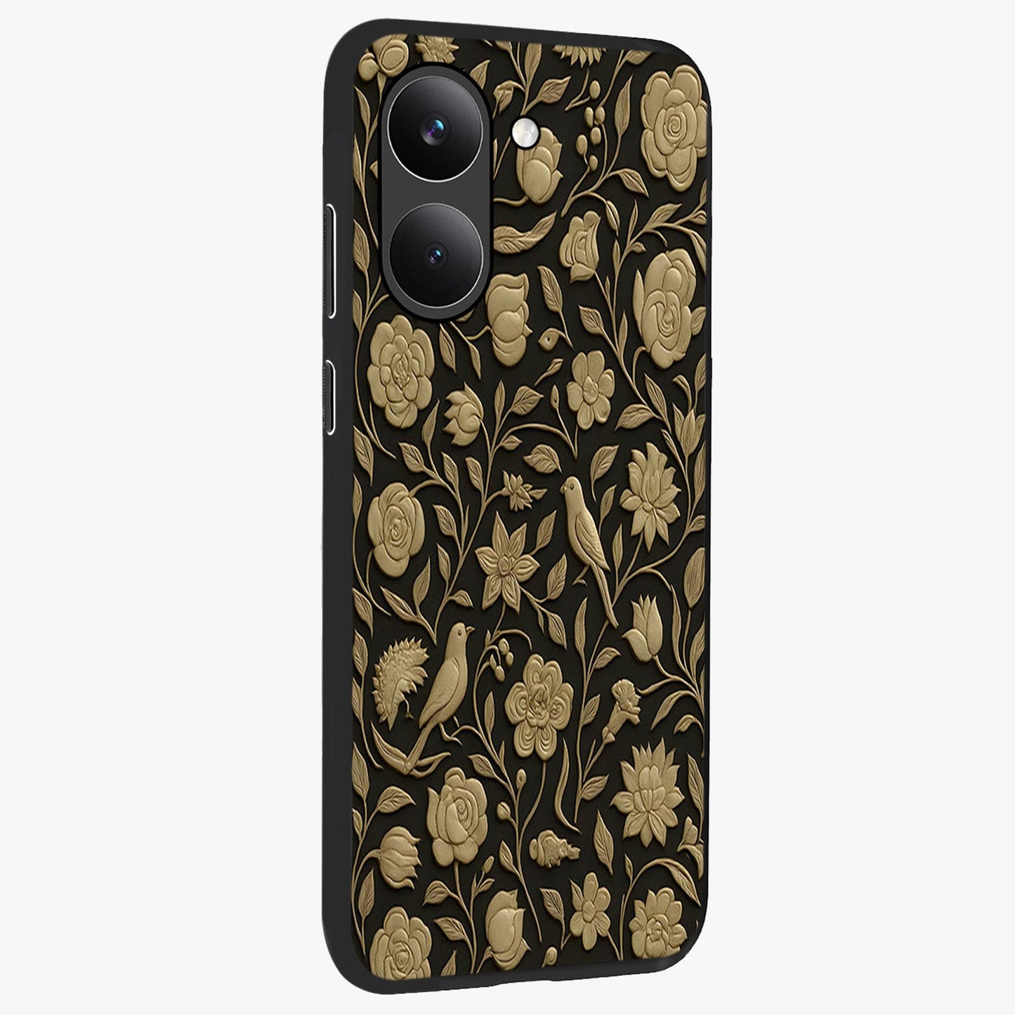 Golden Evil Eye Mandala Glass Case upright view showcasing decorative evil eye mandala artwork with spiritual aesthetic style.