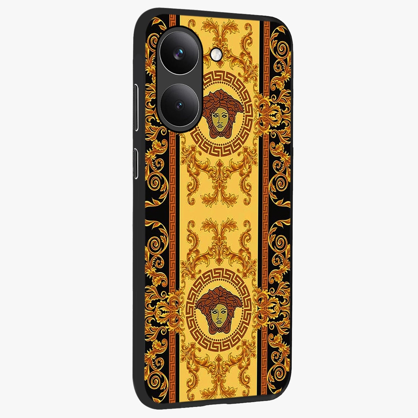 Golden Lotus Glow Glass Case upright view showcasing luminous lotus artwork with peaceful divine theme.