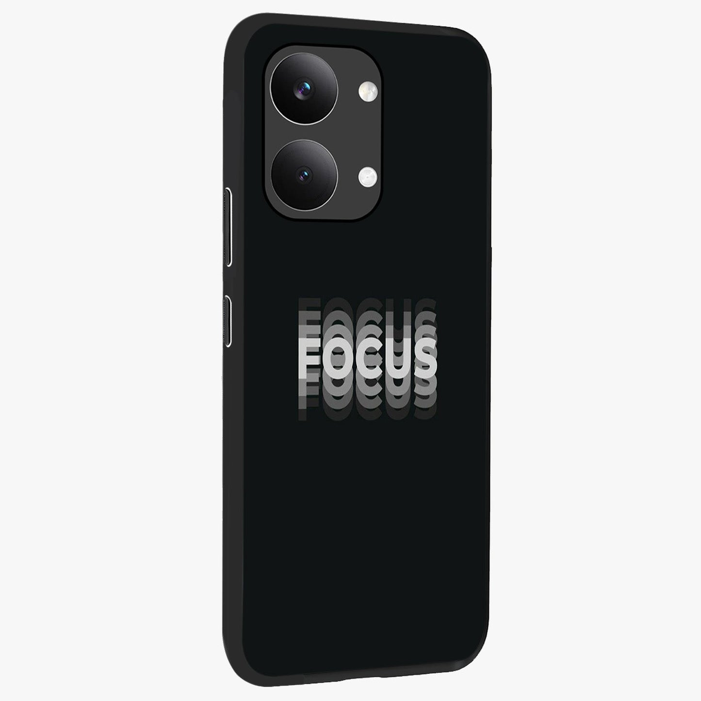 Focus Mode On Glass Case upright view showcasing strong typography statement with sleek motivational theme.