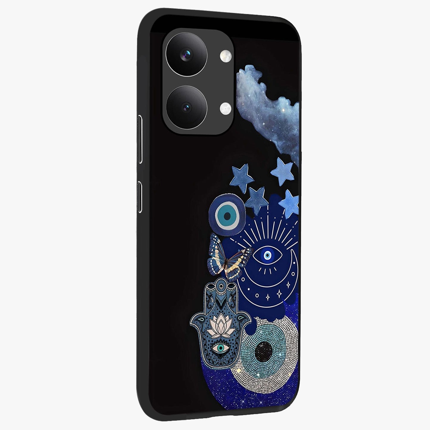 Galactic Charm Cluster Glass Case upright view showcasing glowing cosmic charm artwork with magical celestial style.