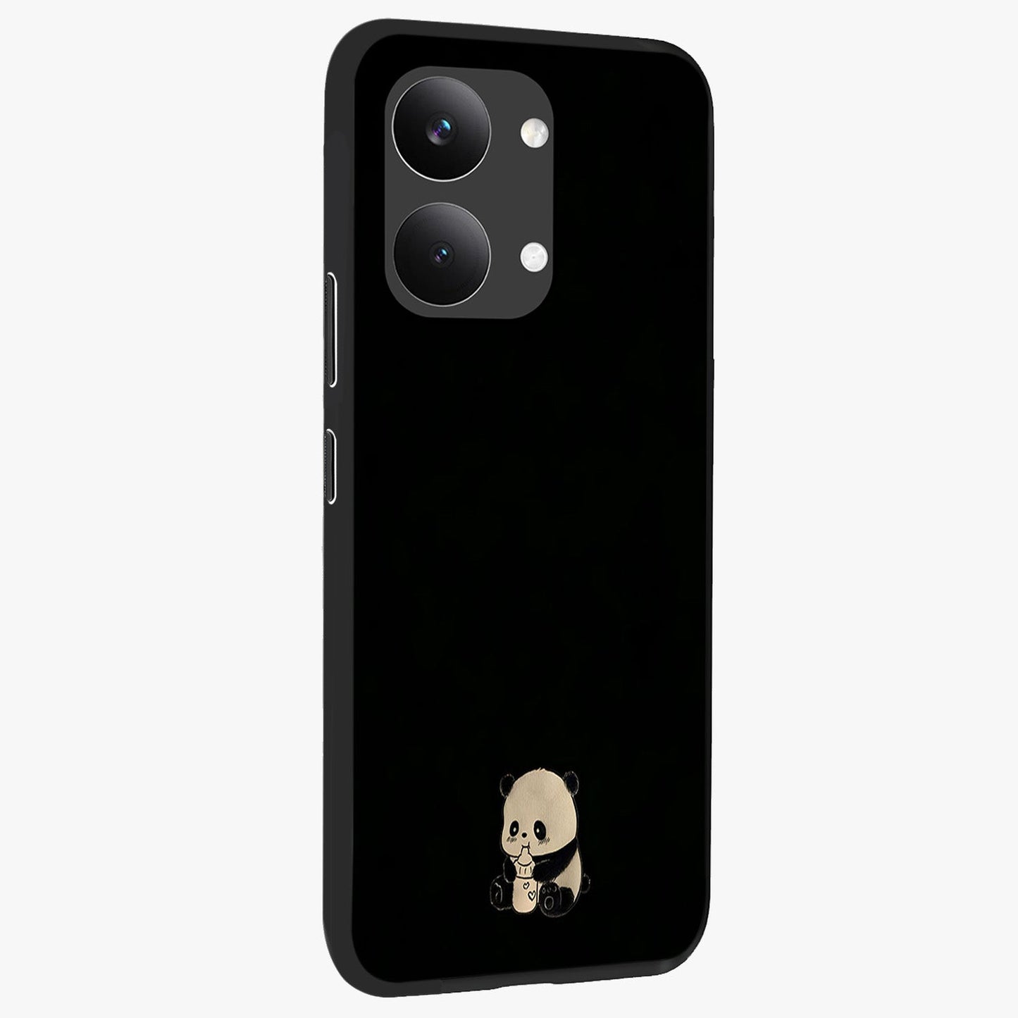 Midnight Panda Love Glass Case upright view showcasing charming panda artwork with playful romantic theme.