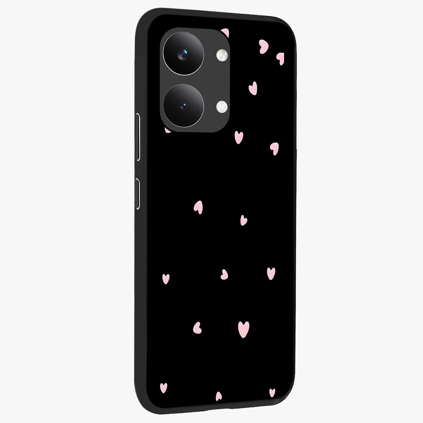 Pink Love Drops Glass Case upright view showcasing charming heart drop artwork with romantic playful theme.