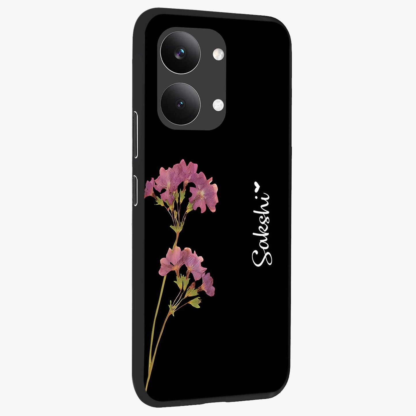 Riching Lavender Flower Custom Name Glass Case upright view showcasing elegant lavender floral artwork with personalized aesthetic.