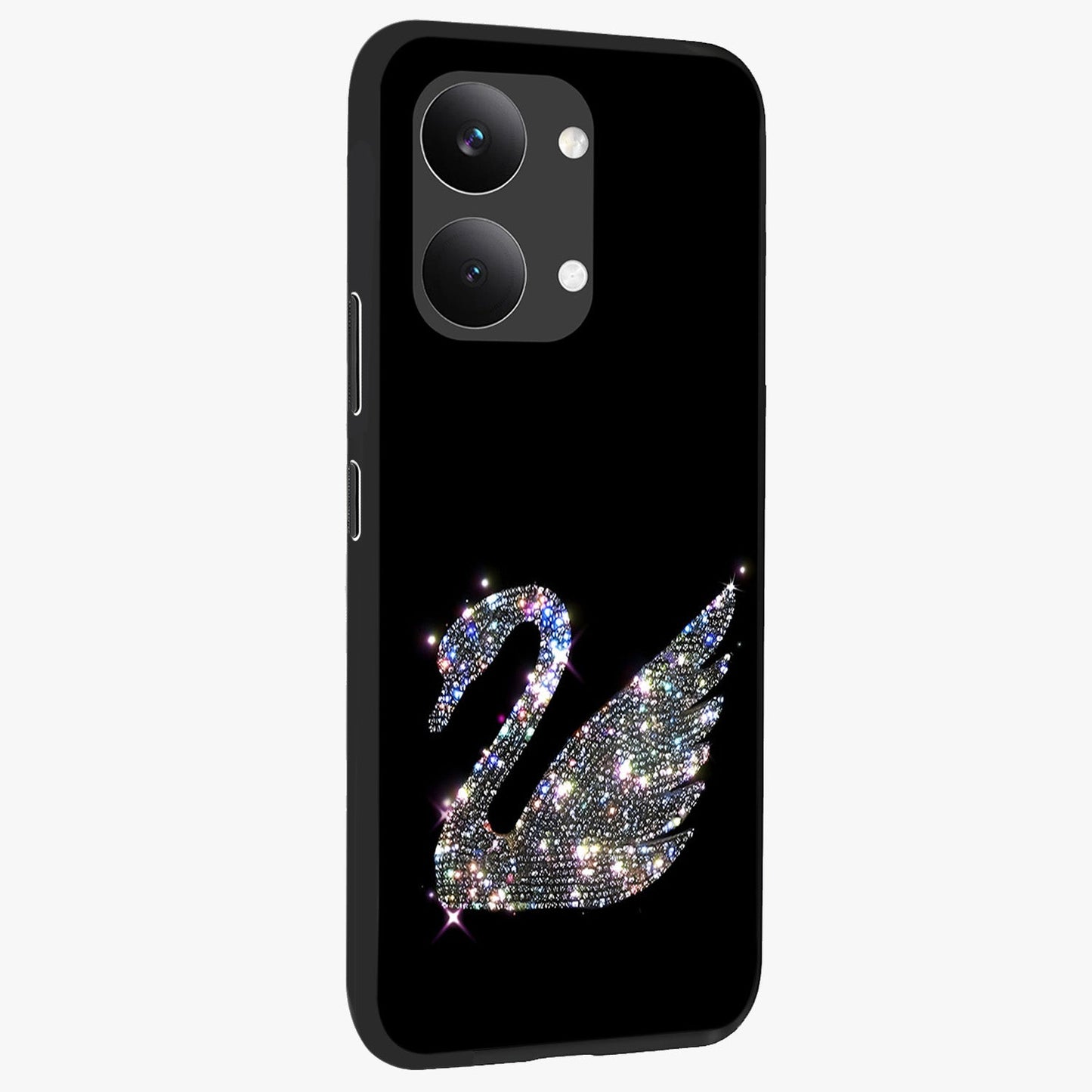 Starlit Swan Grace Glass Case upright view showcasing beautiful swan artwork with peaceful night themed design.