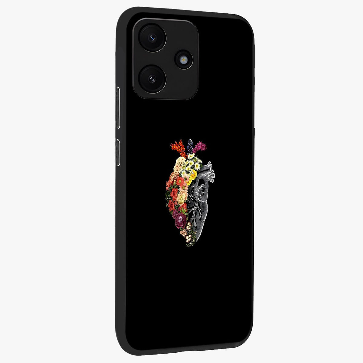 Heart With Flowers Glass Case upright view showcasing decorative heart and floral artwork with sweet romantic theme.