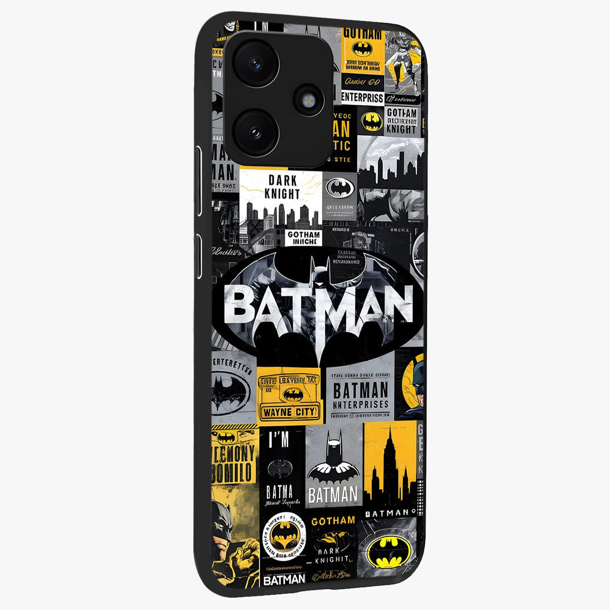 Knight Gotham Rise Glass Case upright view showcasing bold vigilante themed artwork with gothic city vibe.