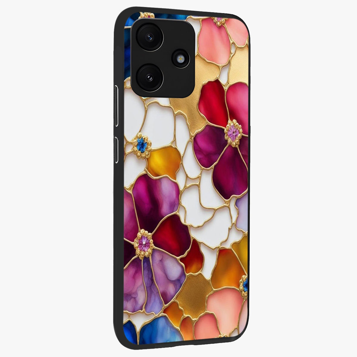 Marble Flower Pattern Glass Case upright view showcasing decorative marble flower artwork with refined style.