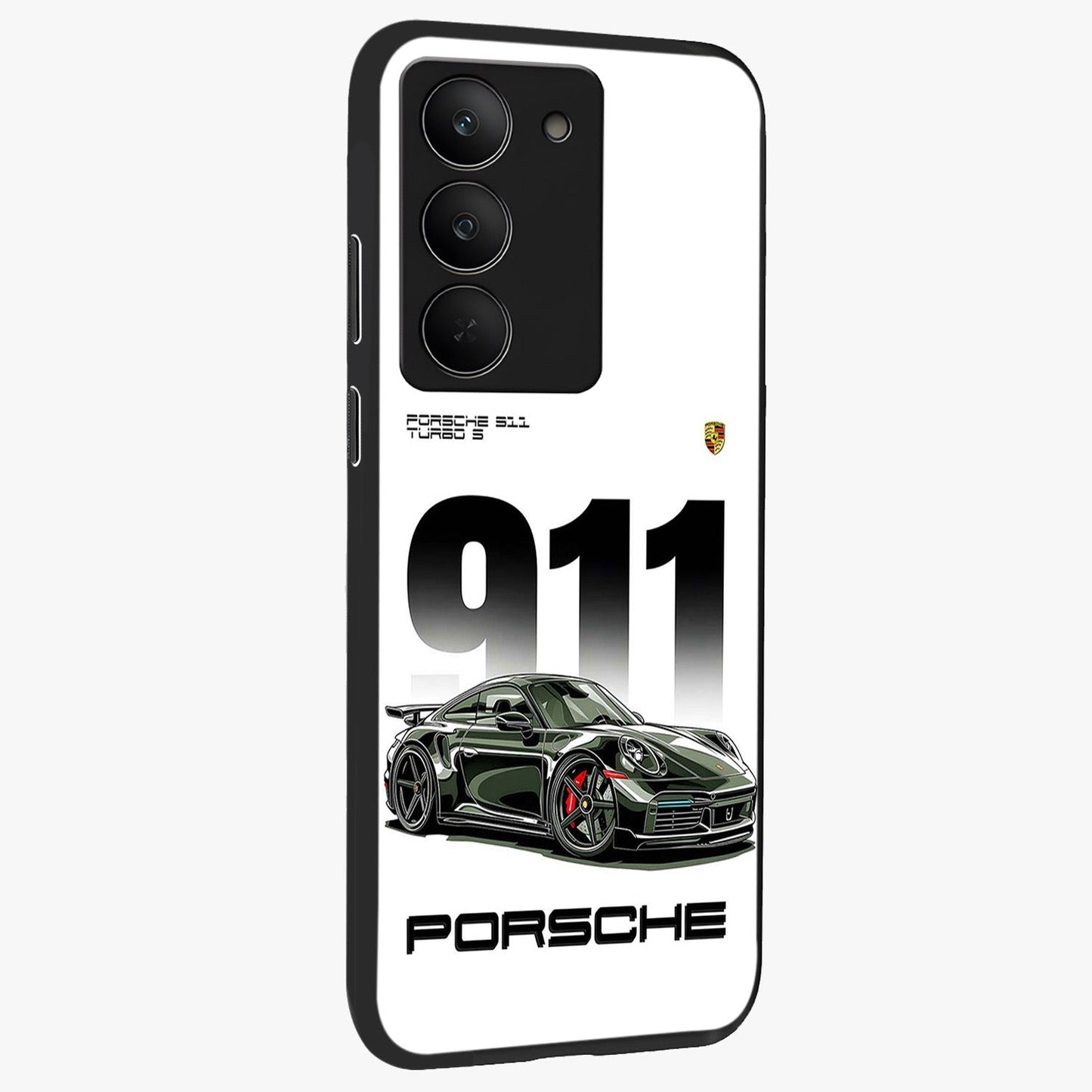911 Turbo Dominance Glass Case upright perspective showcasing powerful racing design and modern automotive aesthetic.