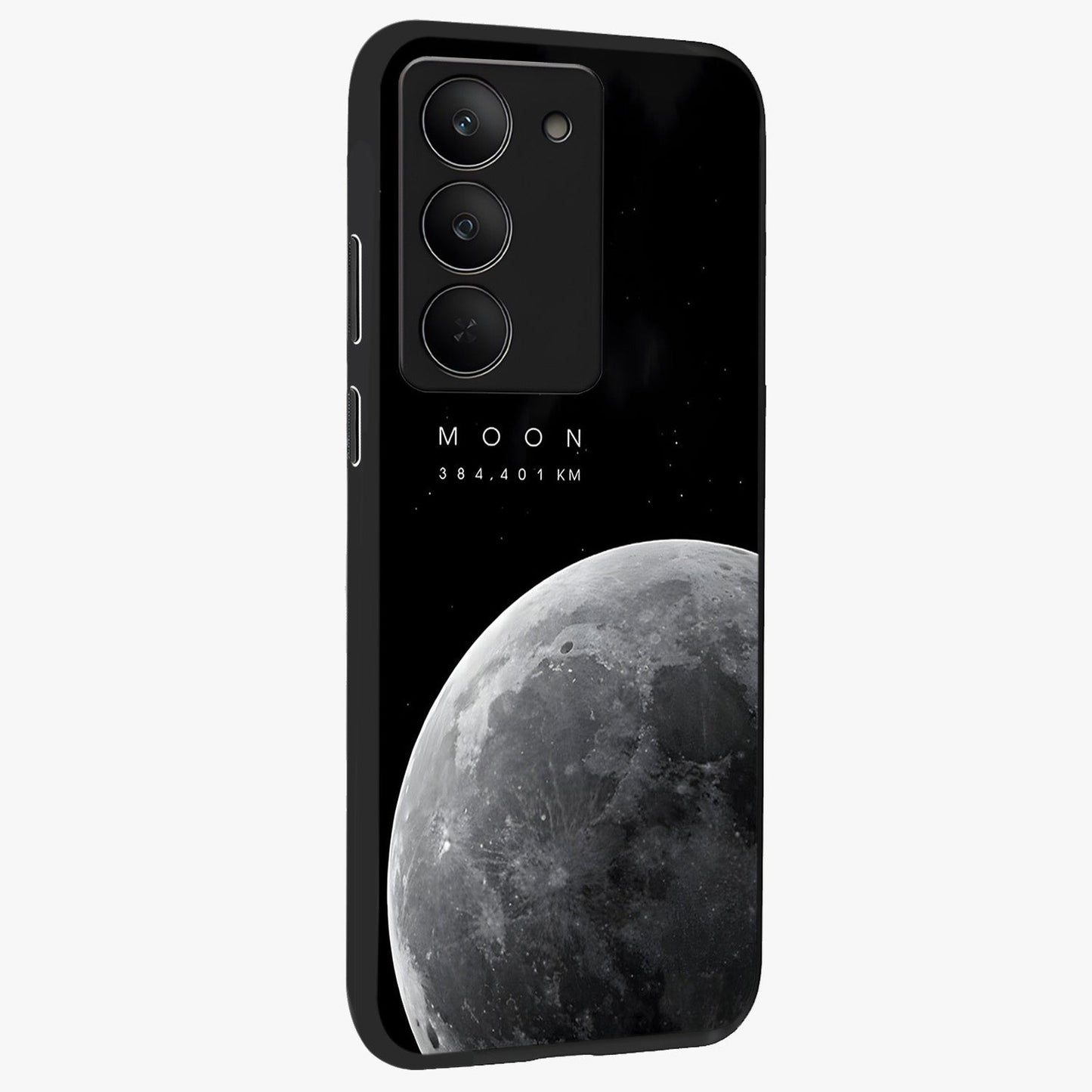 Cosmic Moon Glow Glass Case upright view showcasing luminous moon illustration with dreamy cosmic style.