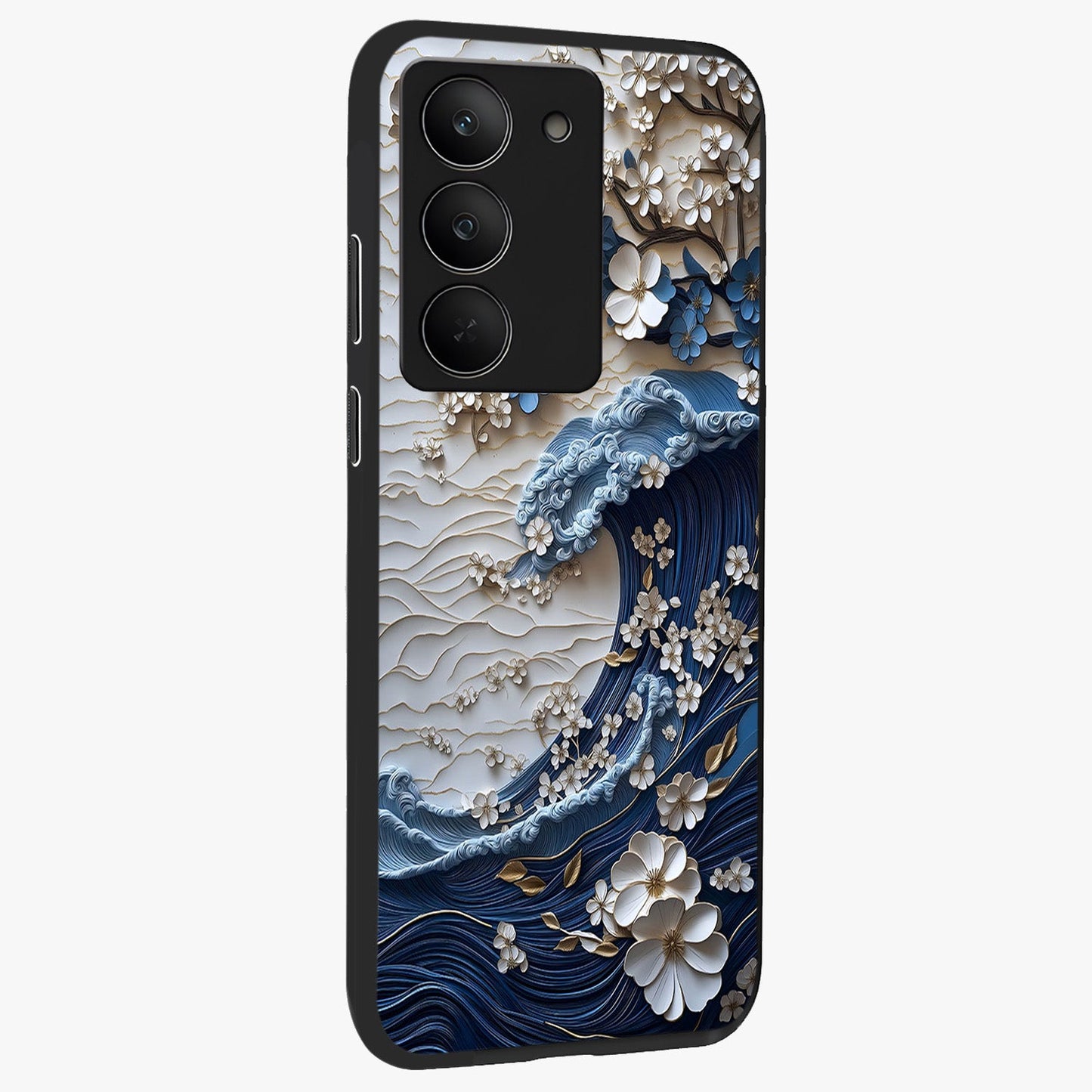 Floral Wave Origami Glass Case upright view showcasing creative floral origami artwork with artistic decorative theme.