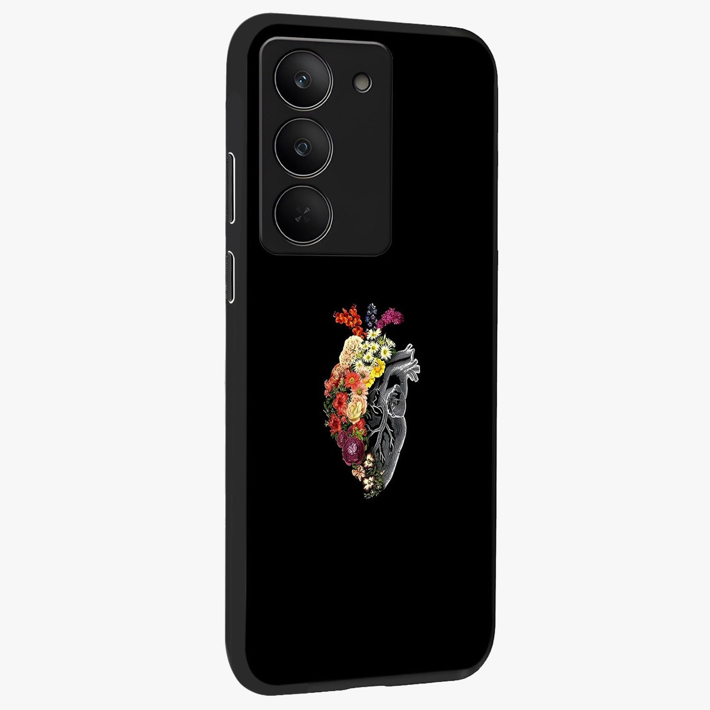 Heart With Flowers Glass Case upright view showcasing decorative heart and floral artwork with sweet romantic theme.