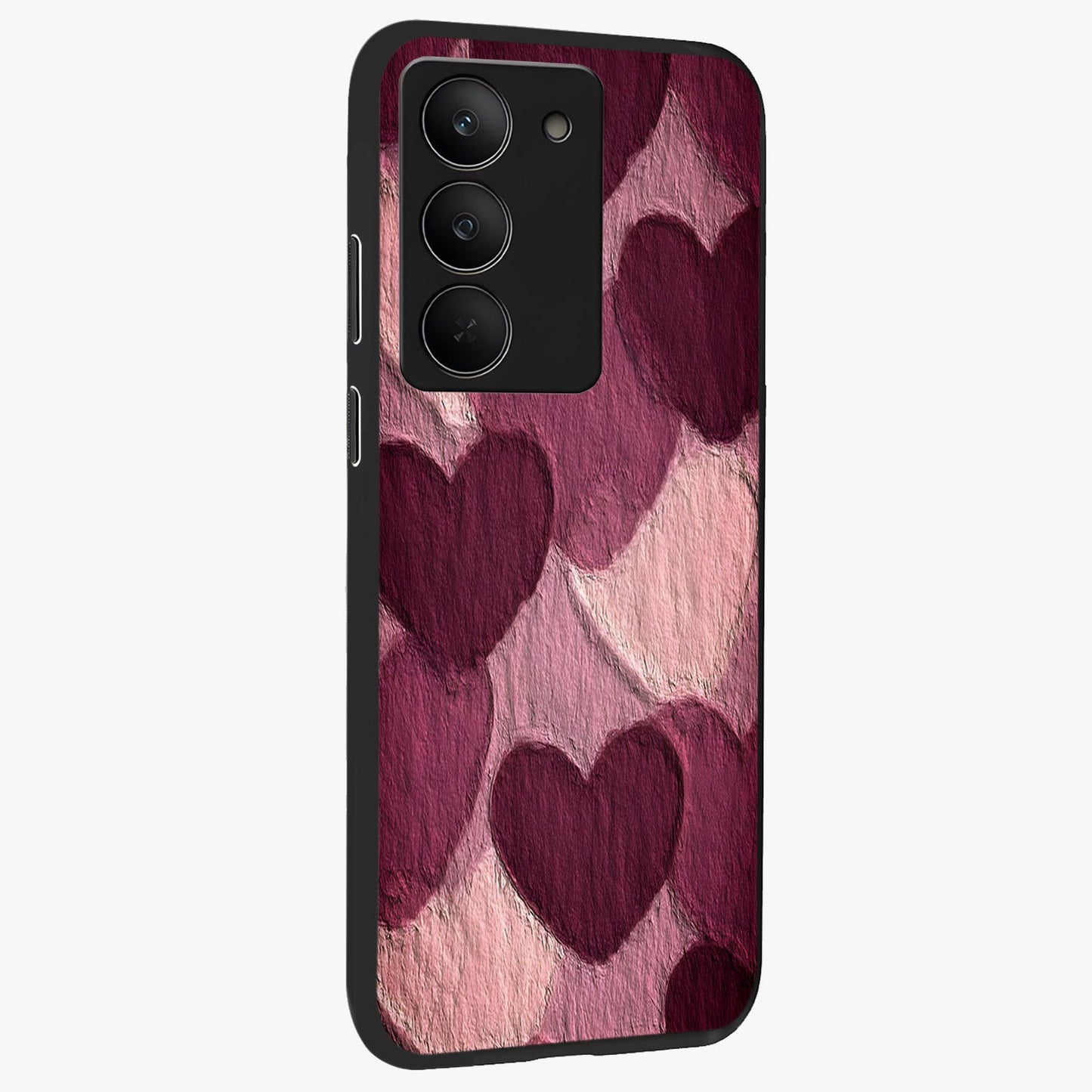 Layered Paper Hearts Glass Case upright view showcasing decorative layered heart artwork with sweet love theme.