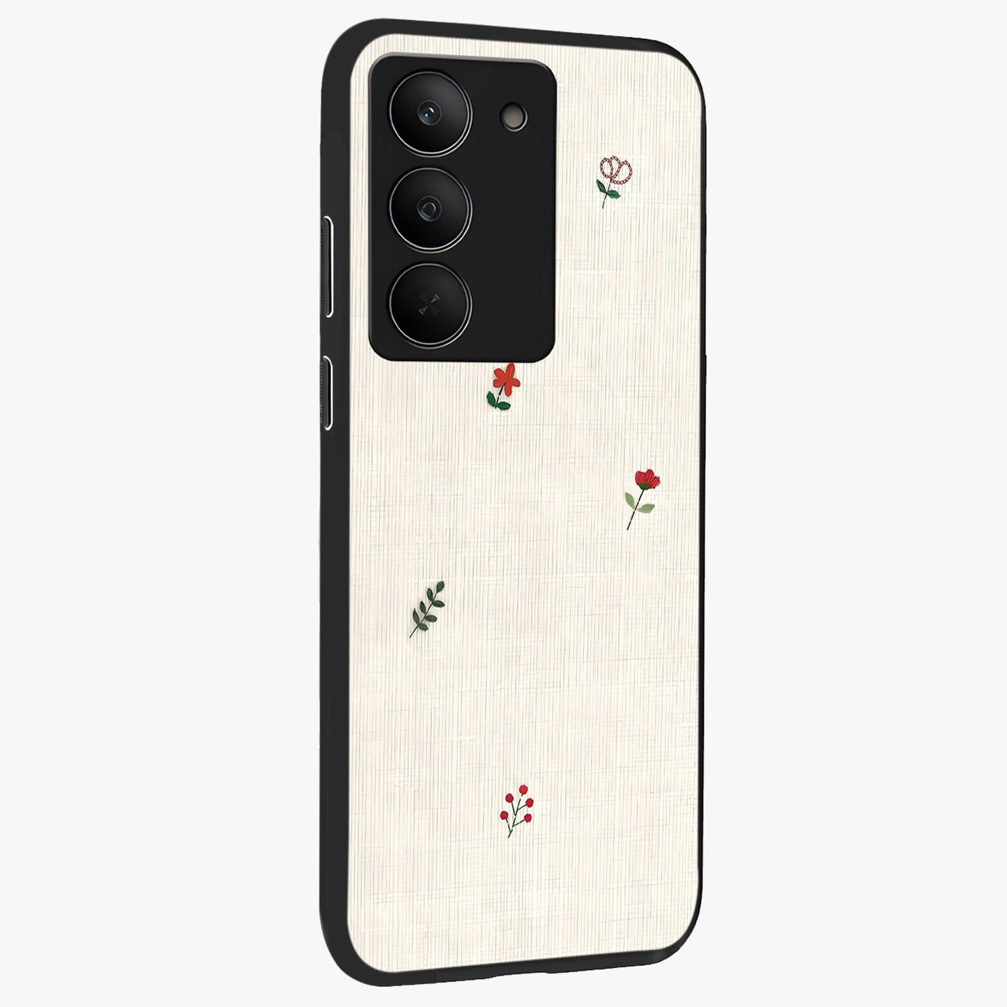 Minimalistic Blue With White Flower Pattern Glass Case upright view showcasing clean white flower artwork with calming blue theme.