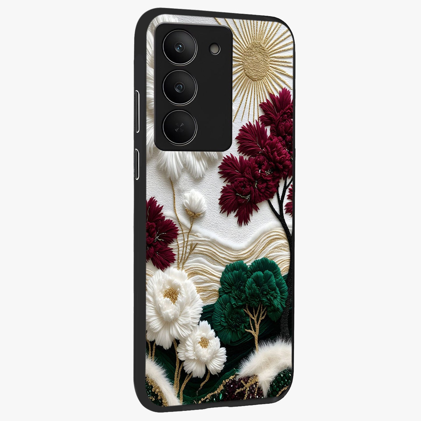 Radiant Bloom Elegance Glass Case upright view showcasing decorative flower artwork with refined botanical theme.