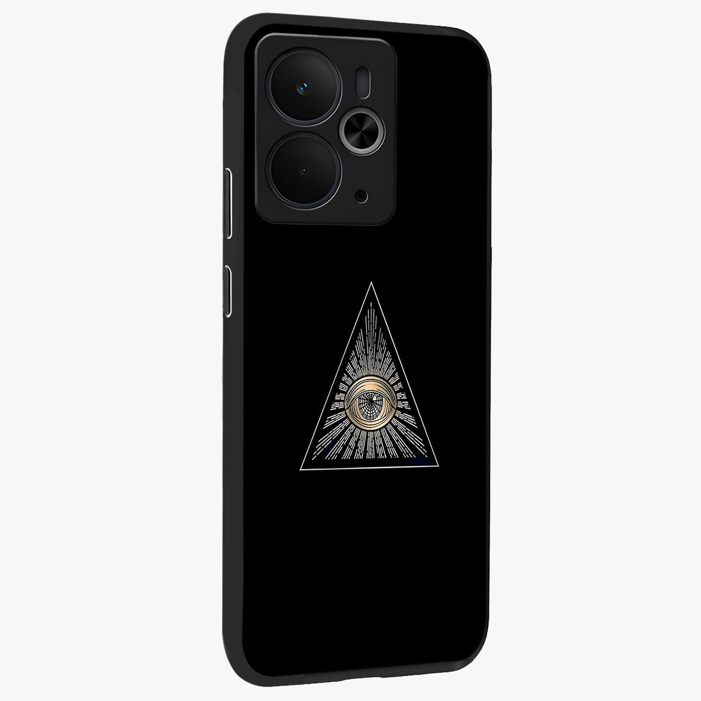 Illuminati Evil Glass Case upright view showcasing striking illuminati artwork with mysterious symbolic theme.