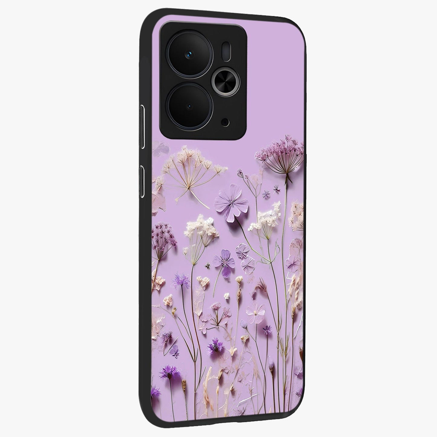 Lavender Blossom Dream Glass Case upright view showcasing delicate lavender blossom artwork with peaceful floral theme.