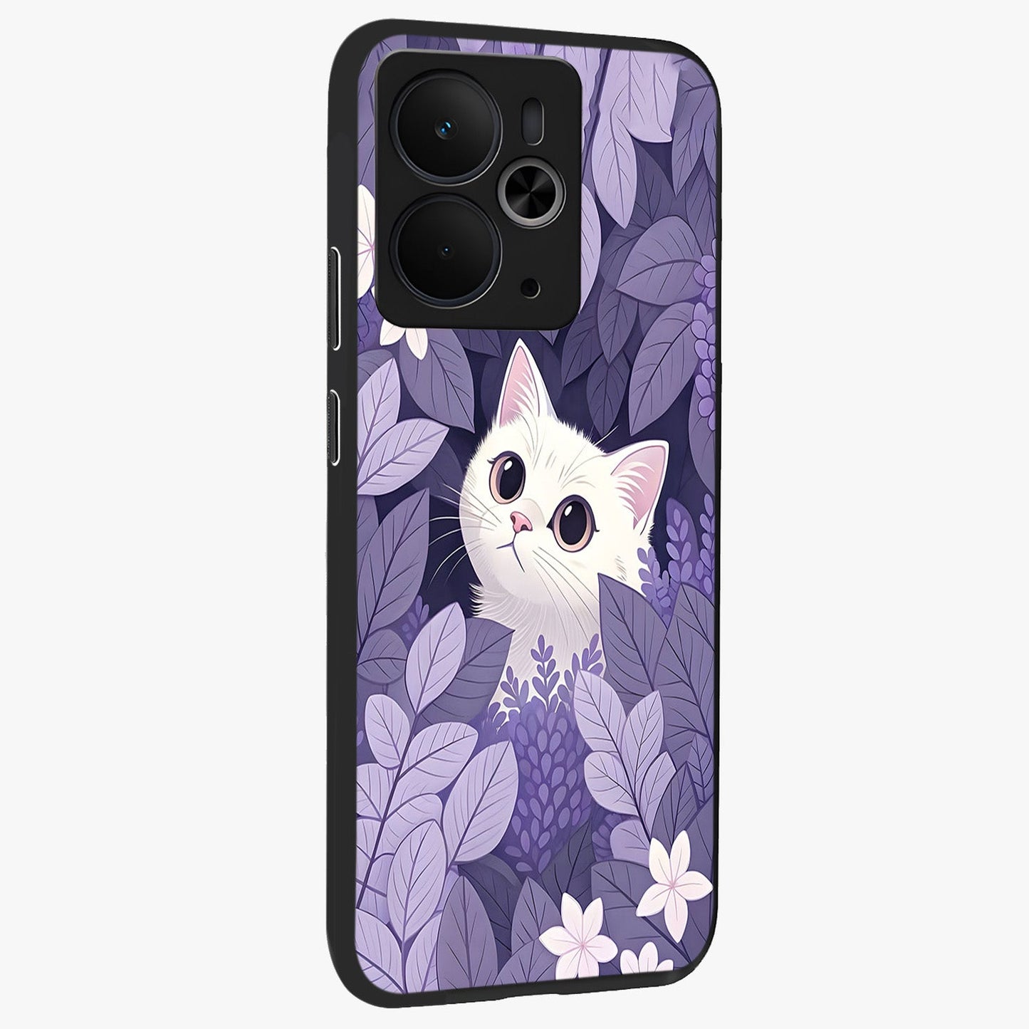 Lilac Hide Peek Cat Glass Case upright view showcasing charming cat artwork with adorable peek theme.