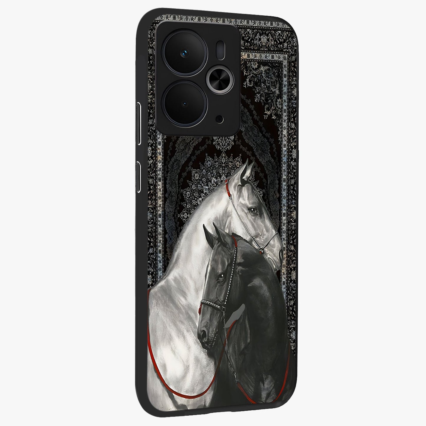 Majestic Ride Legacy Glass Case upright view showcasing dynamic ride inspired artwork with modern automotive theme.