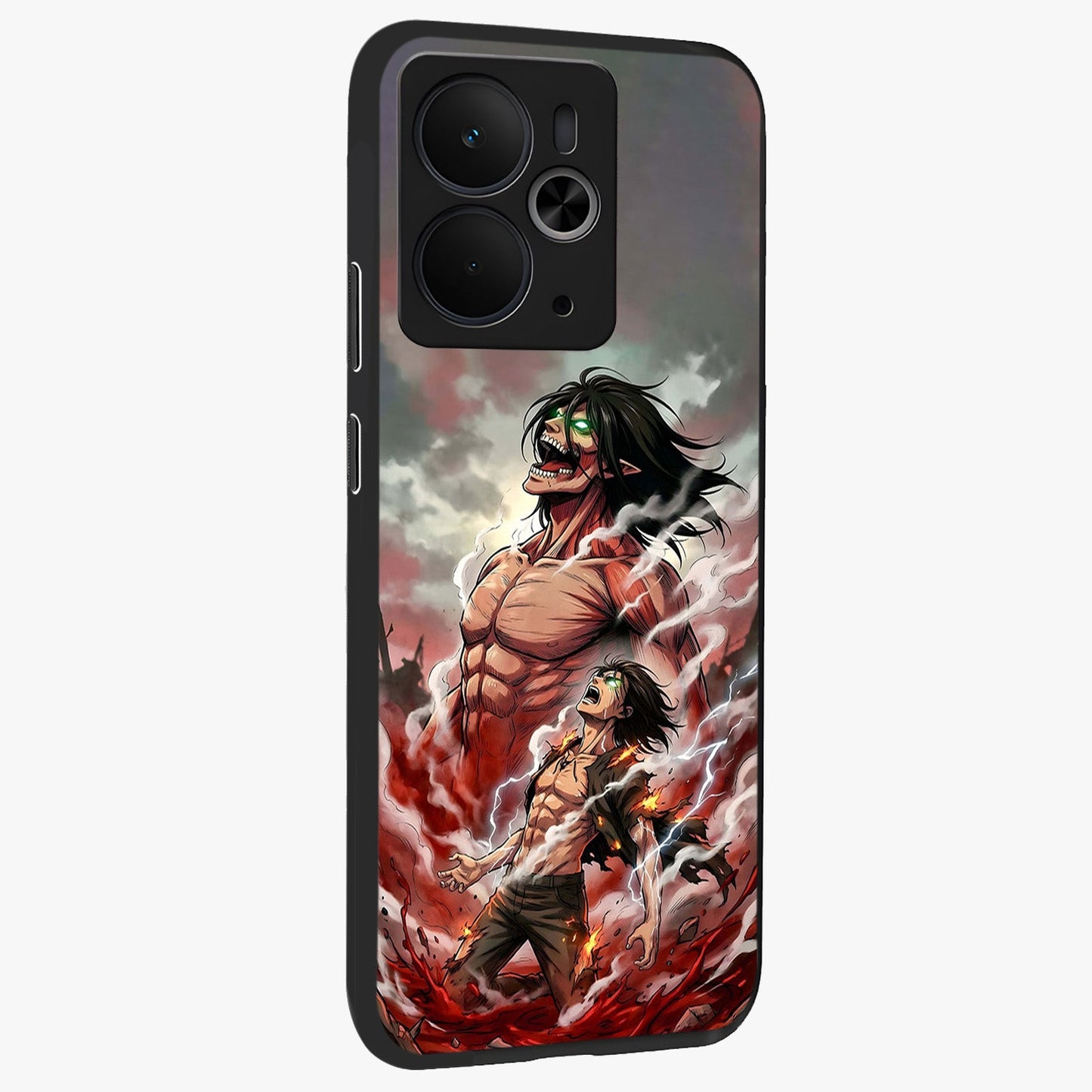 Titan Awakening Fury Glass Case upright view showcasing intense titan artwork with epic fantasy theme.