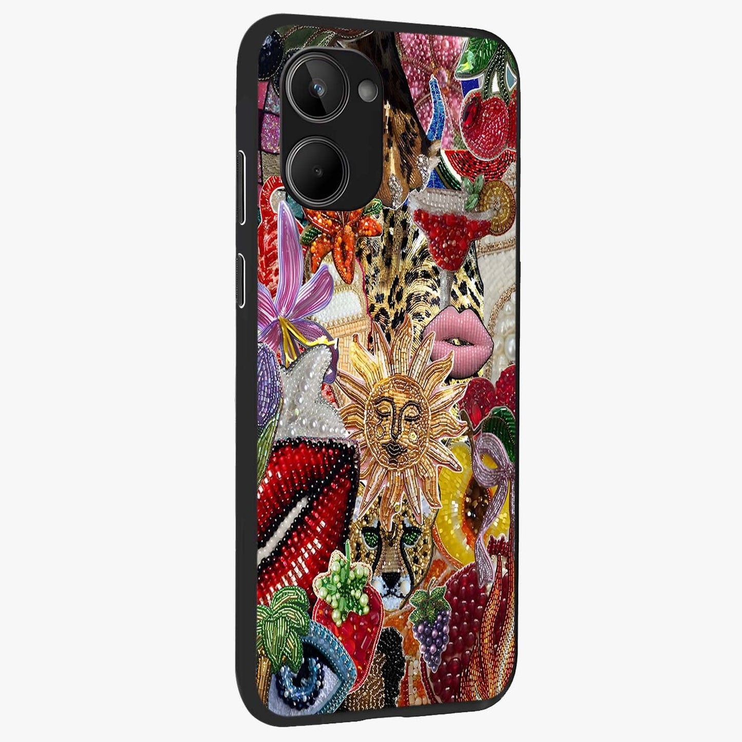 Beaded Fashion Jungle Glass Case upright view showcasing tropical jungle aesthetic with decorative bead elements.