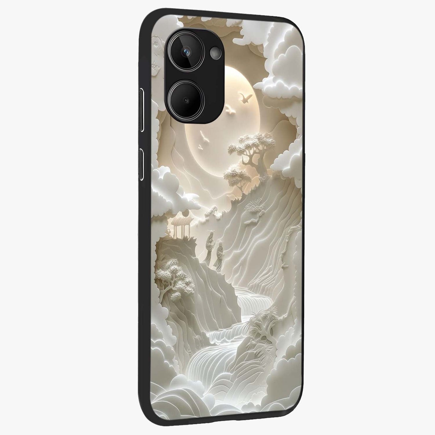 Celestial Origami Glass Case upright view showcasing creative origami artwork with modern celestial style.