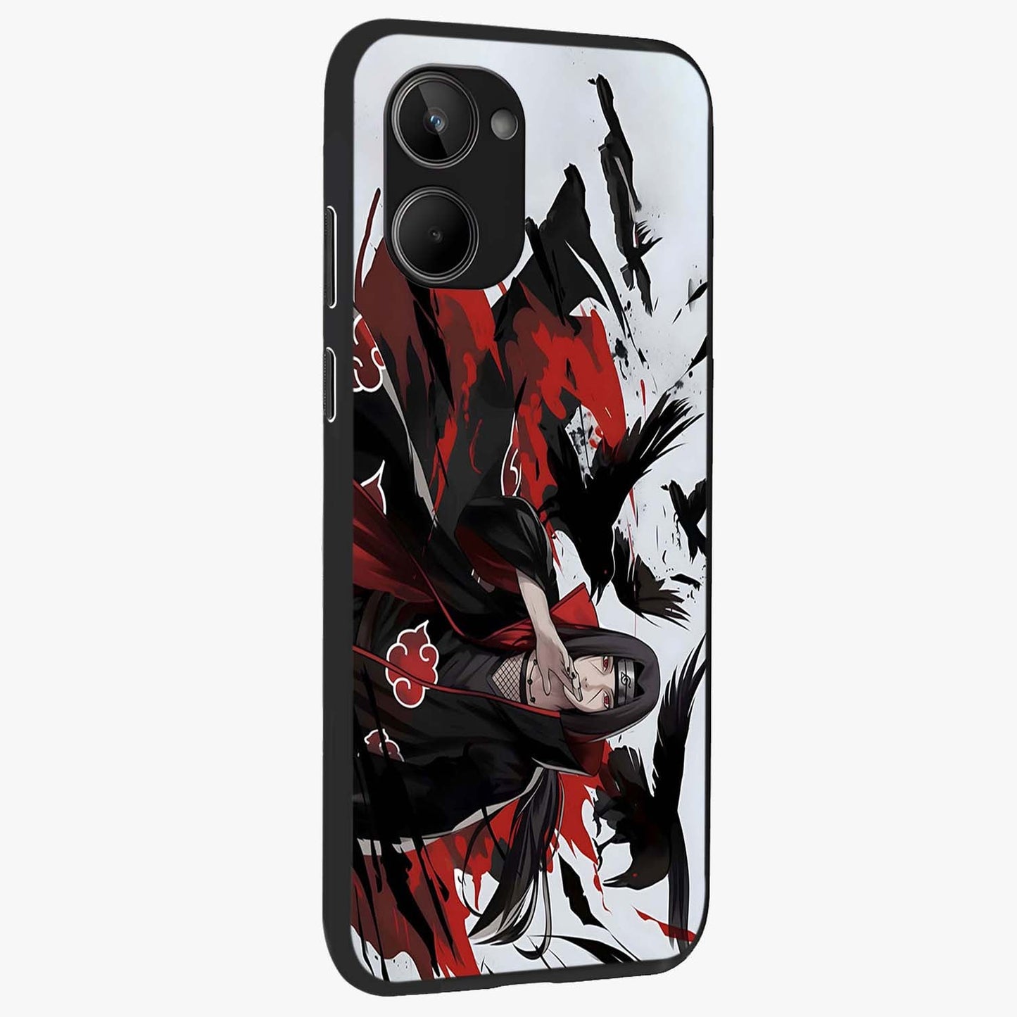 Crimson Crow Illusion Glass Case upright view showcasing striking crow illusion artwork with intense crimson theme.