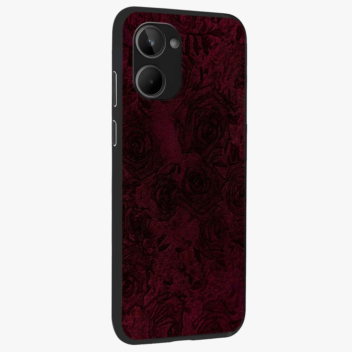 Crimson Fade Flow Glass Case upright view showcasing dynamic crimson flow artwork with stylish abstract theme.