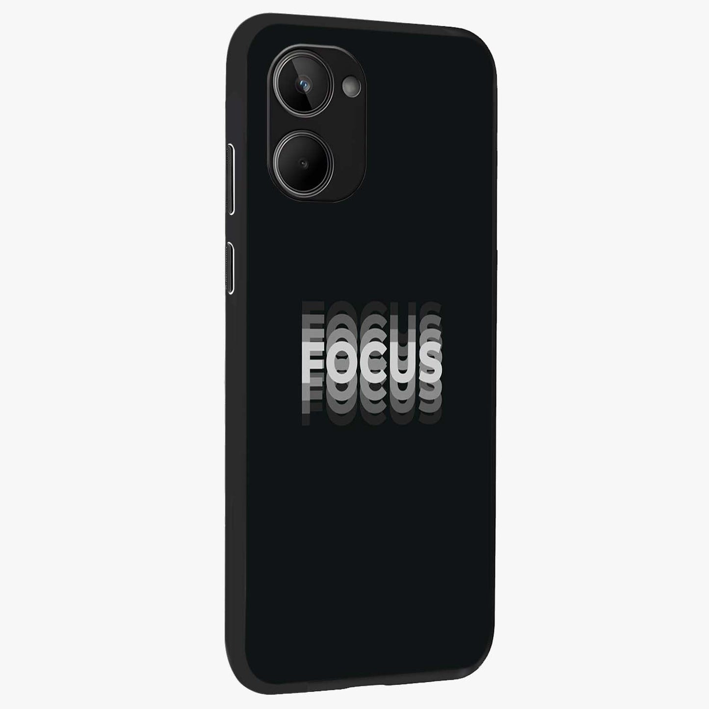 Focus Mode On Glass Case upright view showcasing strong typography statement with sleek motivational theme.