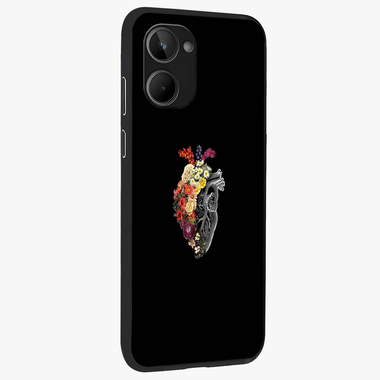 Heart With Flowers Glass Case upright view showcasing decorative heart and floral artwork with sweet romantic theme.