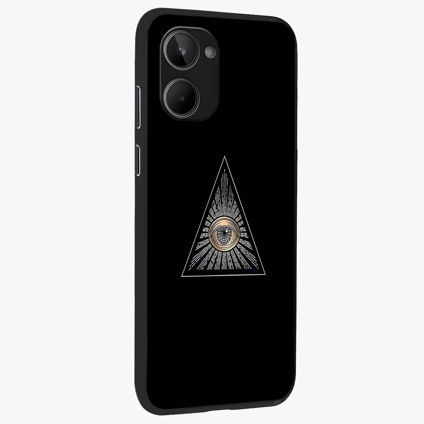 Illuminati Evil Glass Case upright view showcasing striking illuminati artwork with mysterious symbolic theme.