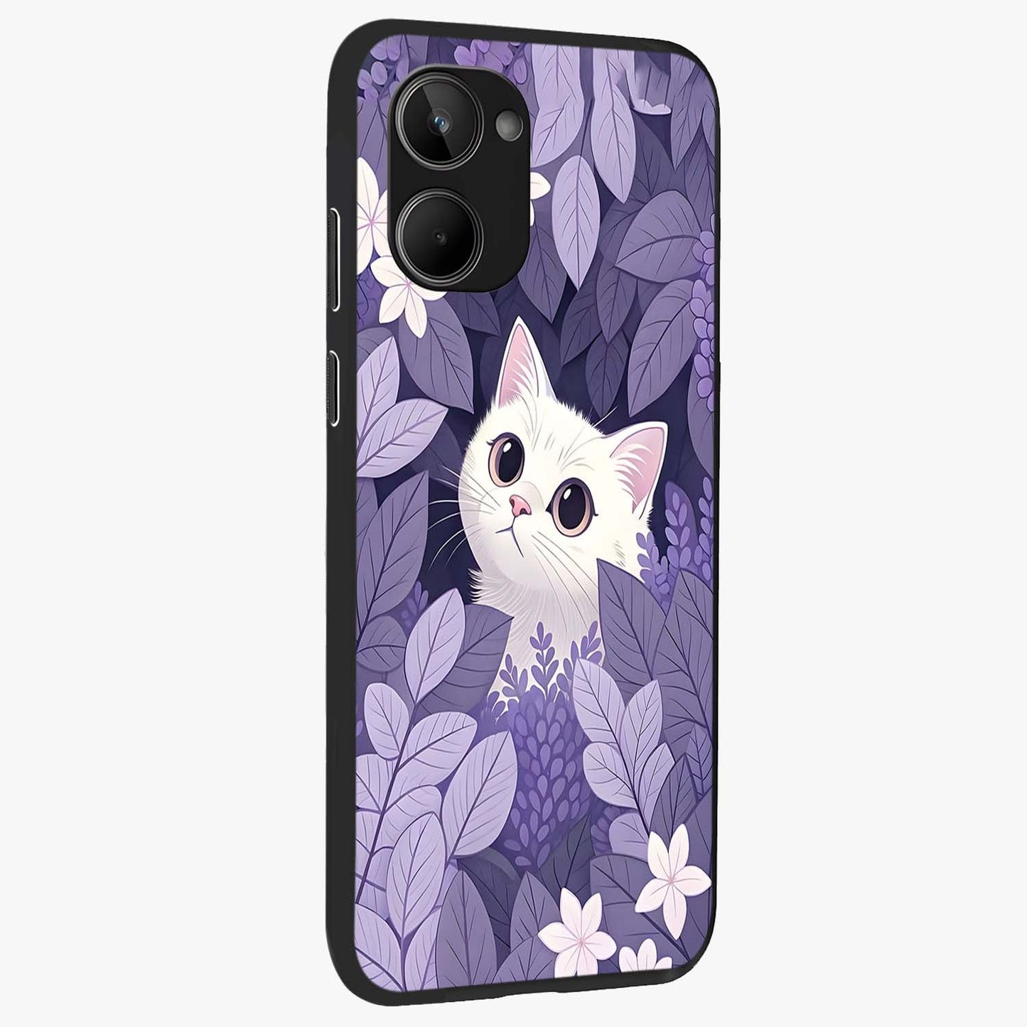 Lilac Hide Peek Cat Glass Case upright view showcasing charming cat artwork with adorable peek theme.