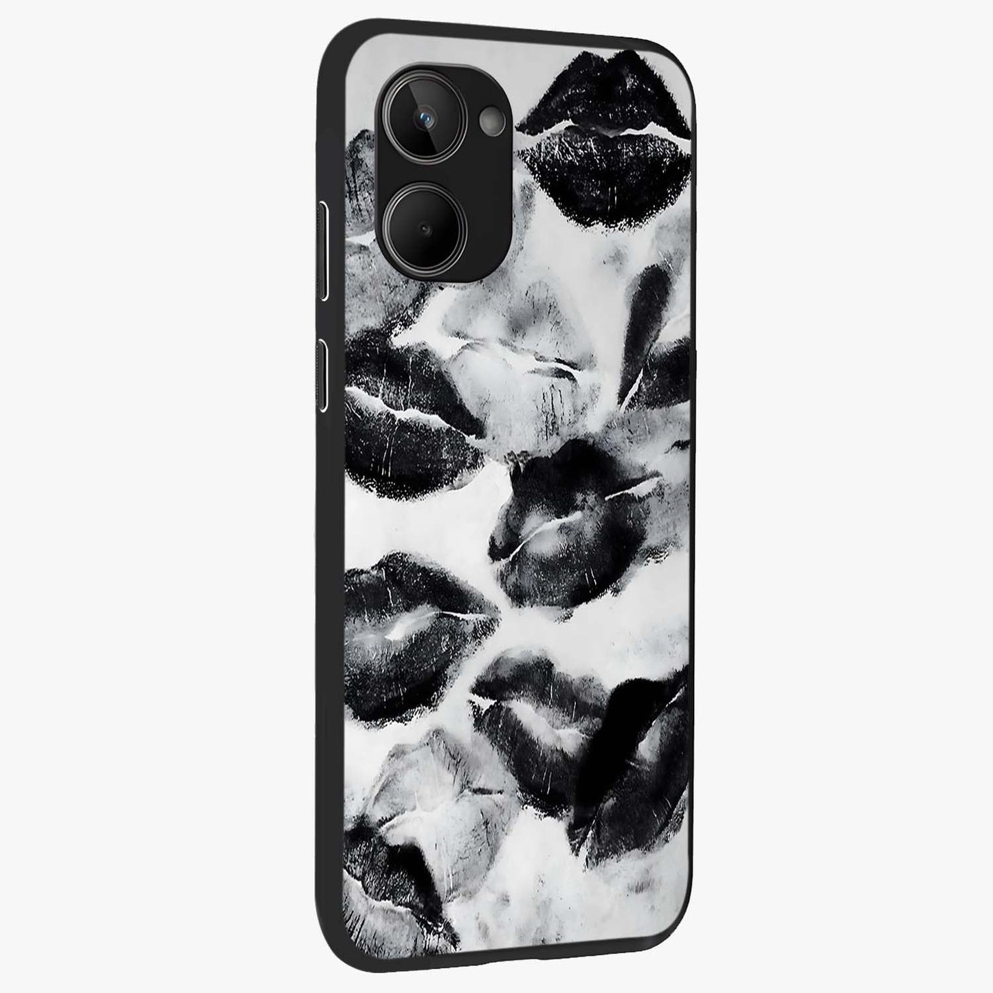 Midnight Kiss Marks Glass Case upright view showcasing stylish kiss mark artwork with trendy romantic theme.