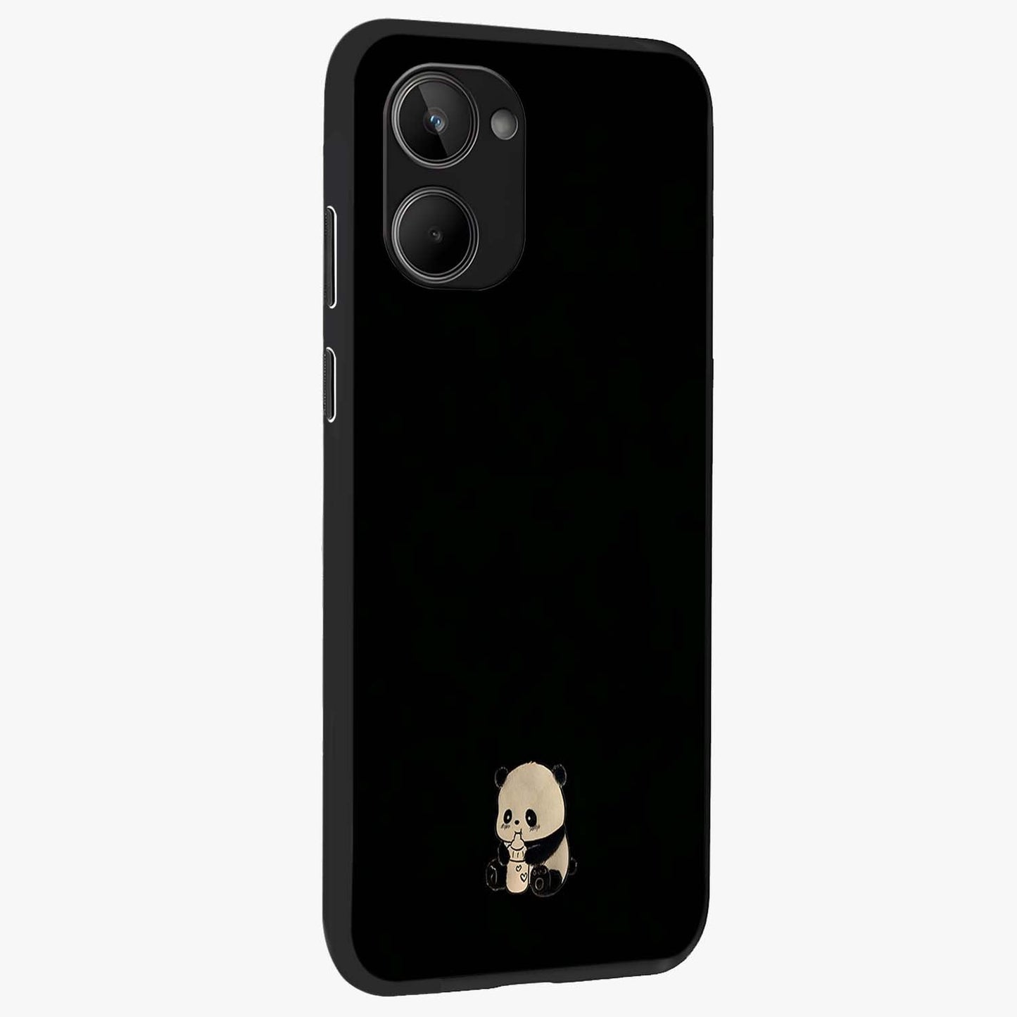 Midnight Panda Love Glass Case upright view showcasing charming panda artwork with playful romantic theme.