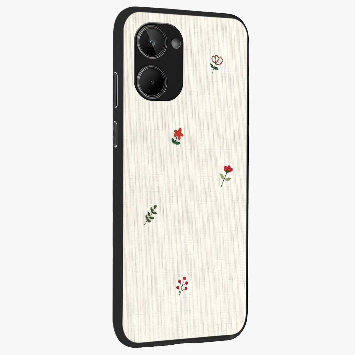 Minimalistic Blue With White Flower Pattern Glass Case upright view showcasing clean white flower artwork with calming blue theme.