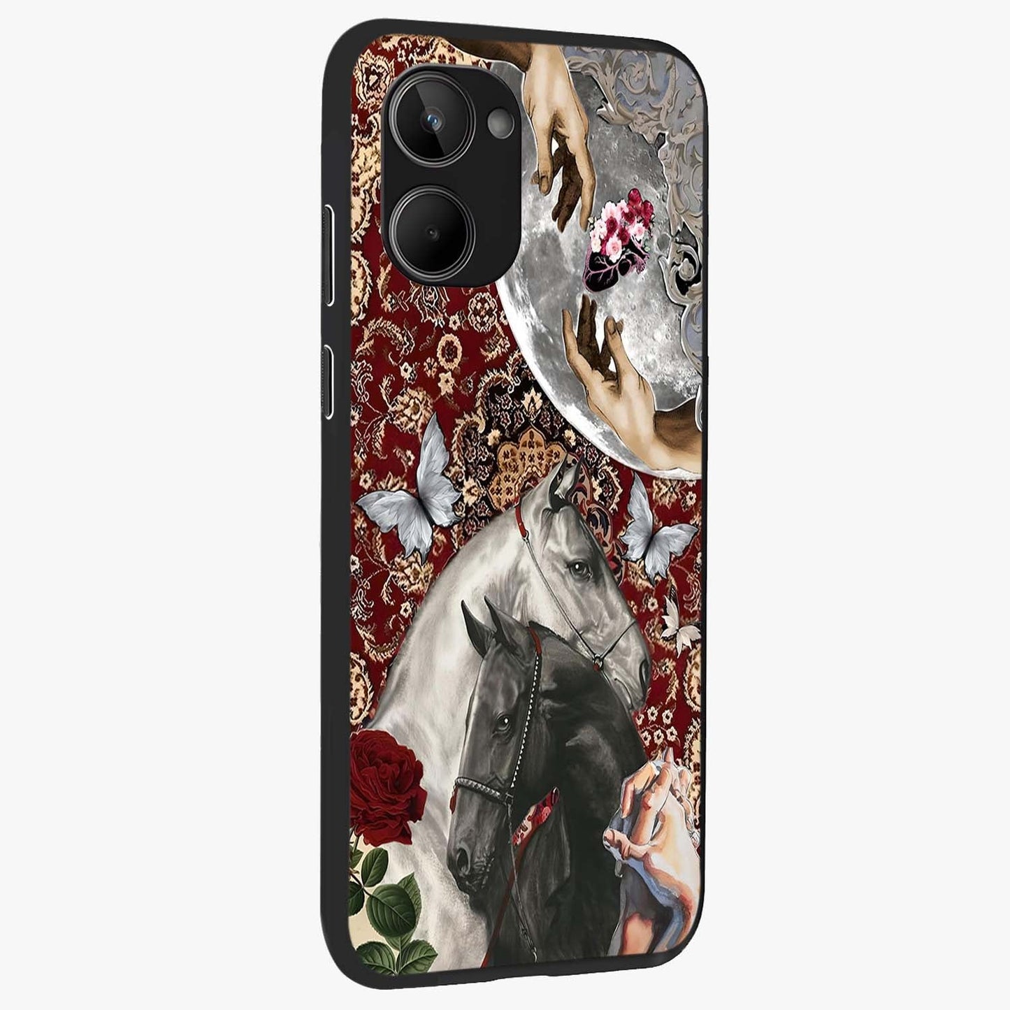 Moonlit Royal Stallion Glass Case upright view showcasing dramatic horse artwork with glowing moon themed design.