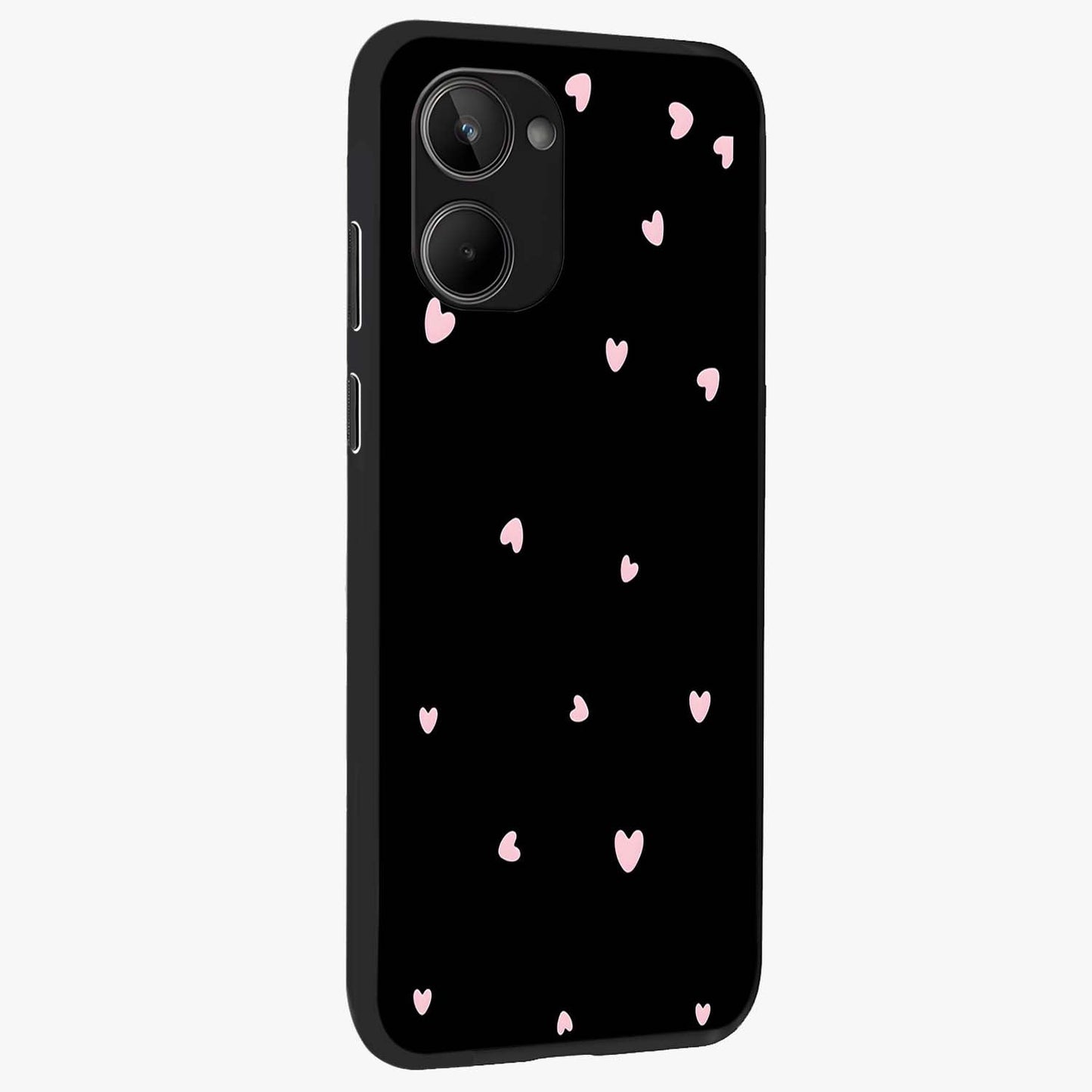 Pink Love Drops Glass Case upright view showcasing charming heart drop artwork with romantic playful theme.