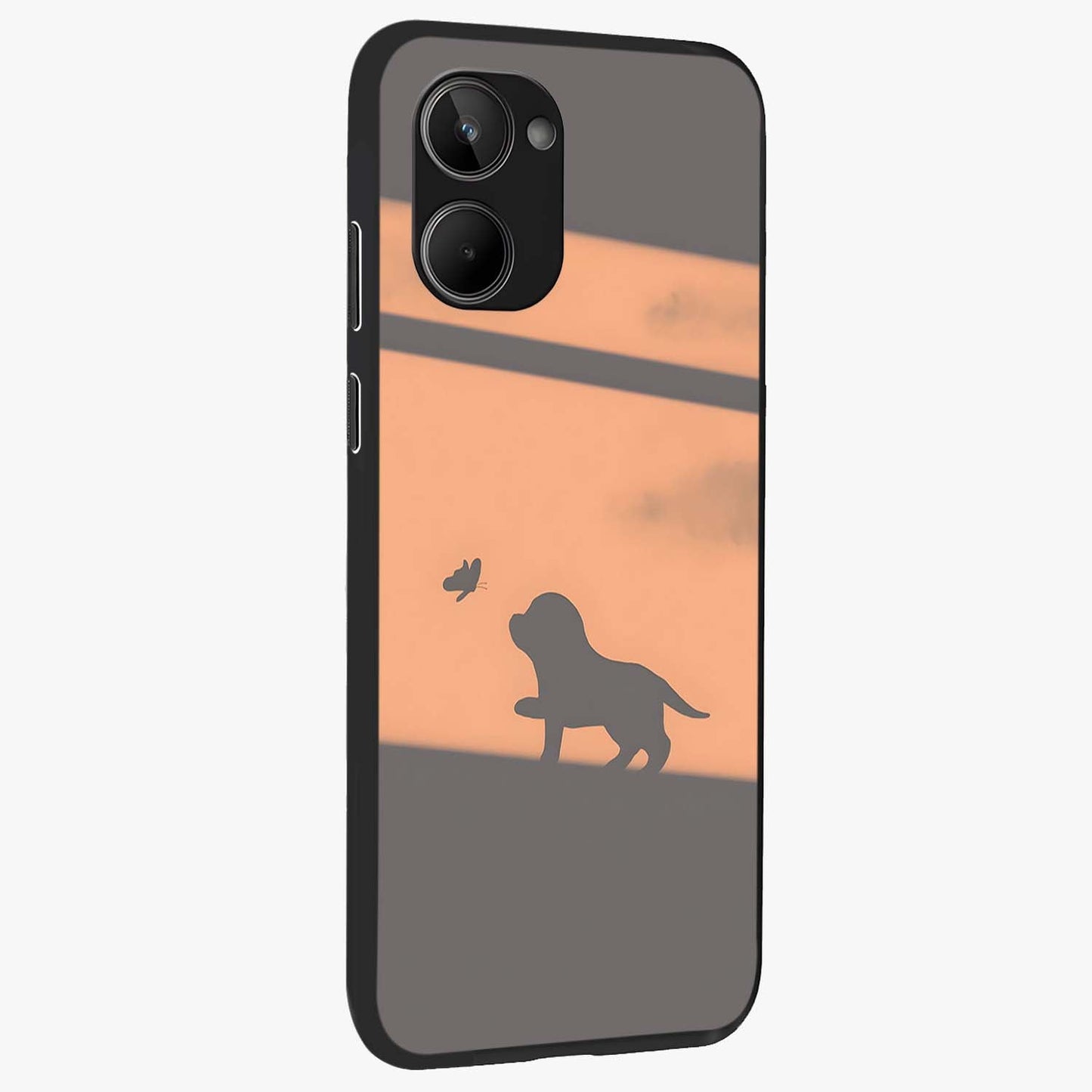 Puppy Shadow Art Glass Case upright view showcasing charming puppy artwork with creative silhouette theme.