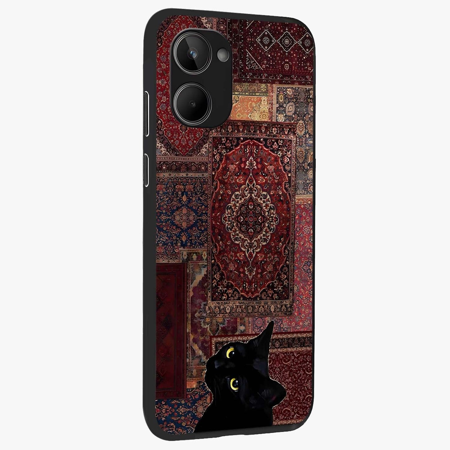 Regal Magic Cat Apple Glass Case upright view showcasing charming cat artwork with playful magical theme.